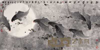 陈永锵 甲申（2004）年作 九鱼图 镜心 68×136.5cm